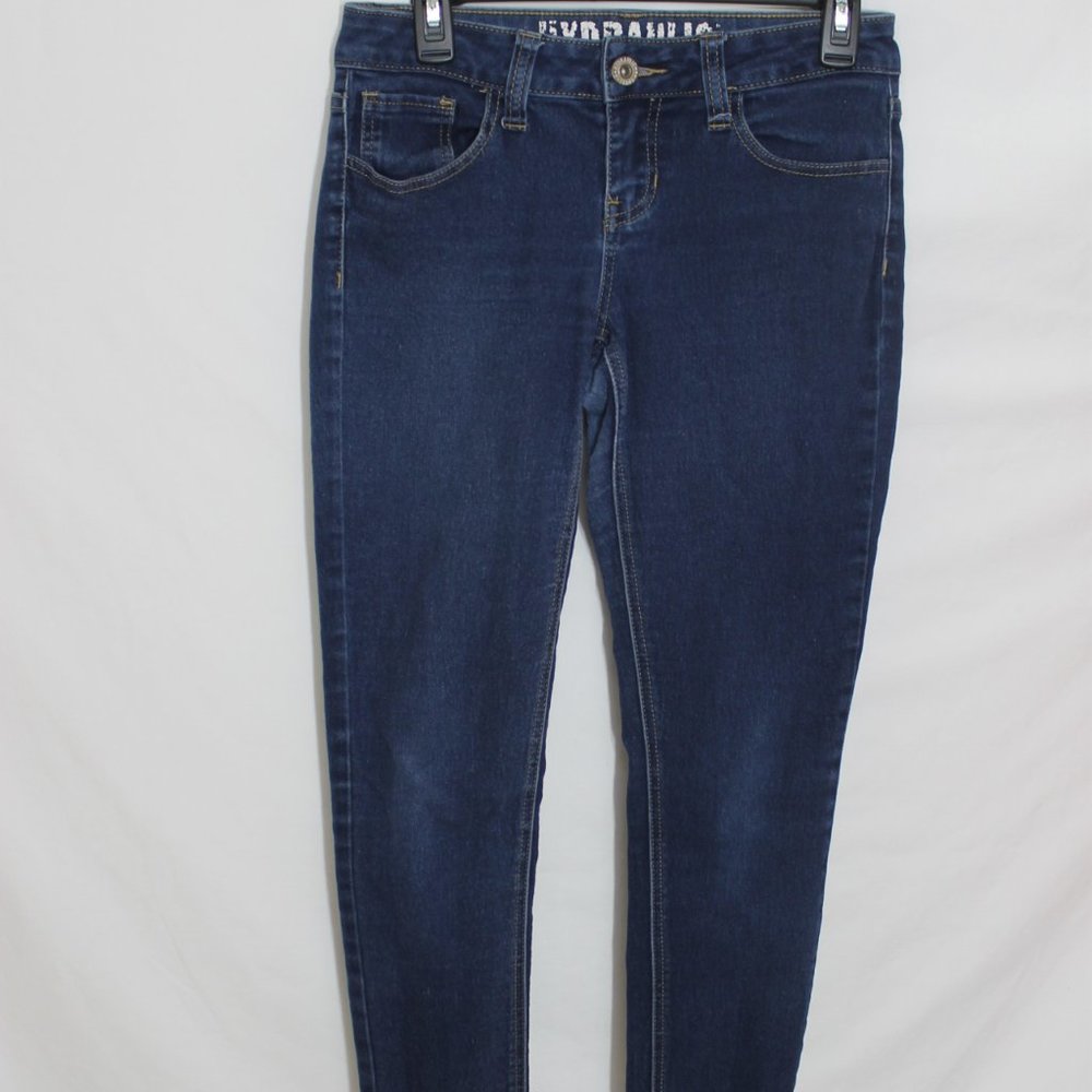 HYDRAULIC Medium Blue Denim Jeans Size 7/8 Skinny Stretch Cuf Off Cuffs Cropped